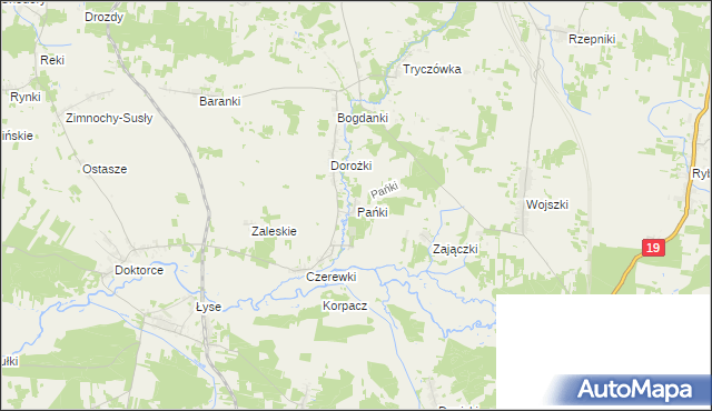 mapa Pańki gmina Juchnowiec Kościelny, Pańki gmina Juchnowiec Kościelny na mapie Targeo