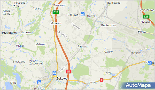mapa Pępowo gmina Żukowo, Pępowo gmina Żukowo na mapie Targeo