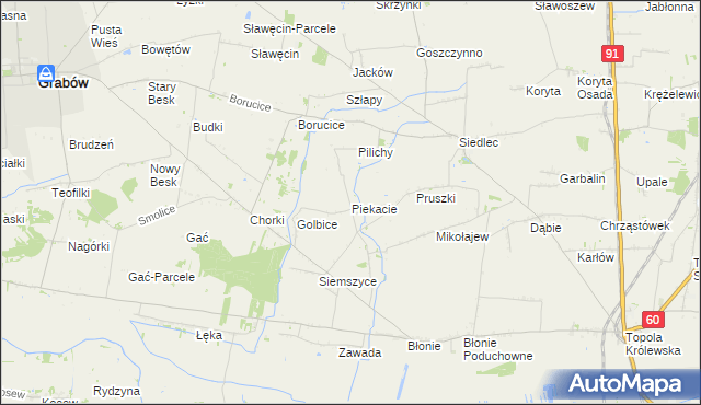 mapa Piekacie, Piekacie na mapie Targeo