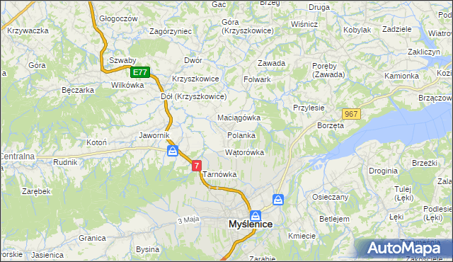 mapa Polanka gmina Myślenice, Polanka gmina Myślenice na mapie Targeo