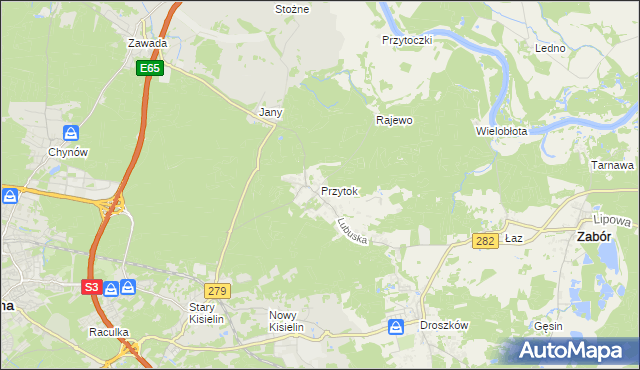 mapa Przytok gmina Zabór, Przytok gmina Zabór na mapie Targeo
