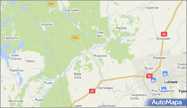 mapa Rodzone gmina Lubawa, Rodzone gmina Lubawa na mapie Targeo