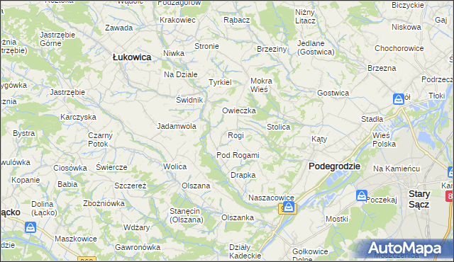 mapa Rogi gmina Podegrodzie, Rogi gmina Podegrodzie na mapie Targeo
