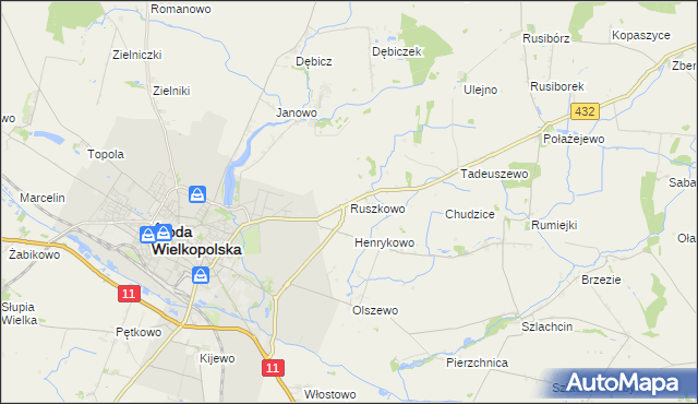 mapa Ruszkowo gmina Środa Wielkopolska, Ruszkowo gmina Środa Wielkopolska na mapie Targeo