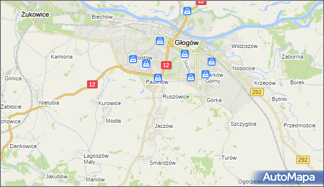 mapa Ruszowice gmina Głogów, Ruszowice gmina Głogów na mapie Targeo