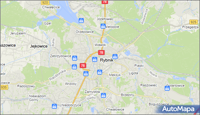 mapa Rybnika, Rybnik na mapie Targeo