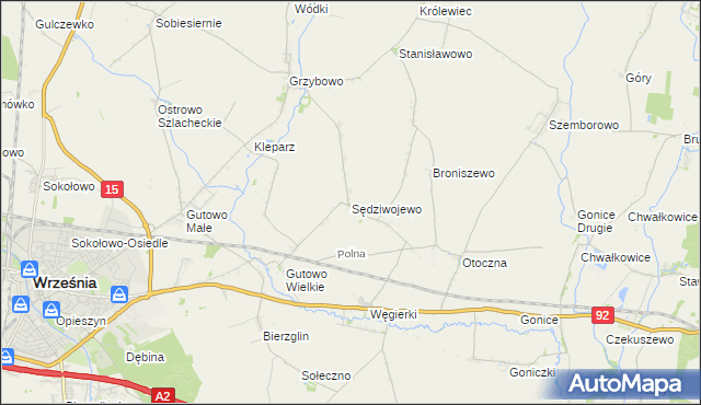 mapa Sędziwojewo gmina Września, Sędziwojewo gmina Września na mapie Targeo