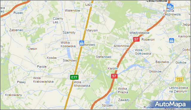 mapa Stefanowo gmina Lesznowola, Stefanowo gmina Lesznowola na mapie Targeo