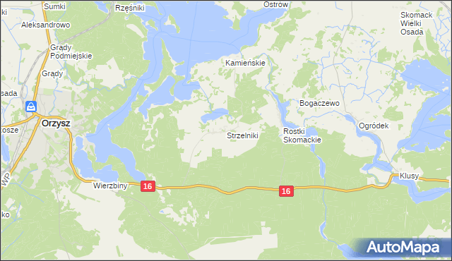 mapa Strzelniki gmina Orzysz, Strzelniki gmina Orzysz na mapie Targeo