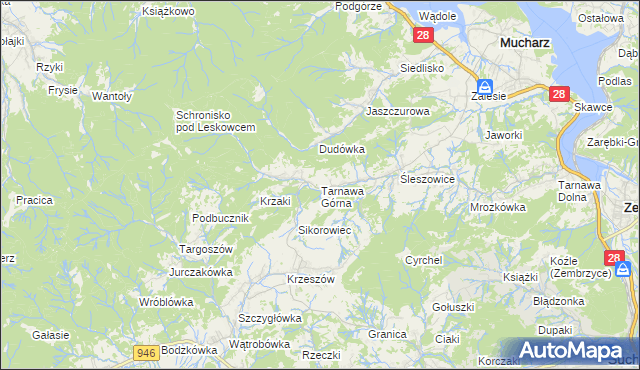 mapa Tarnawa Górna gmina Zembrzyce, Tarnawa Górna gmina Zembrzyce na mapie Targeo
