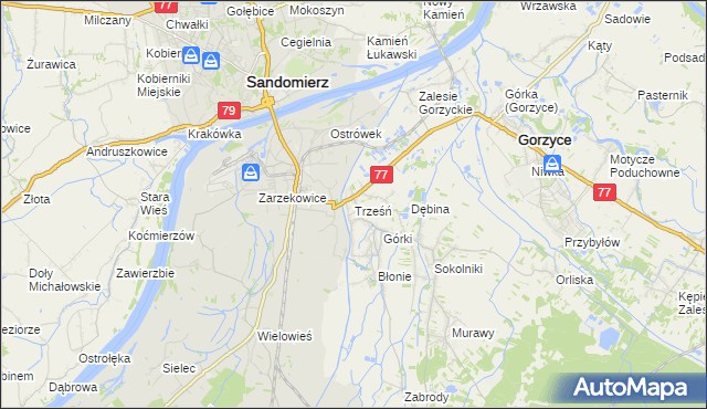 mapa Trześń gmina Gorzyce, Trześń gmina Gorzyce na mapie Targeo