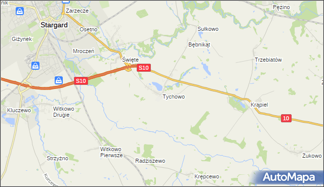 mapa Tychowo gmina Stargard, Tychowo gmina Stargard na mapie Targeo
