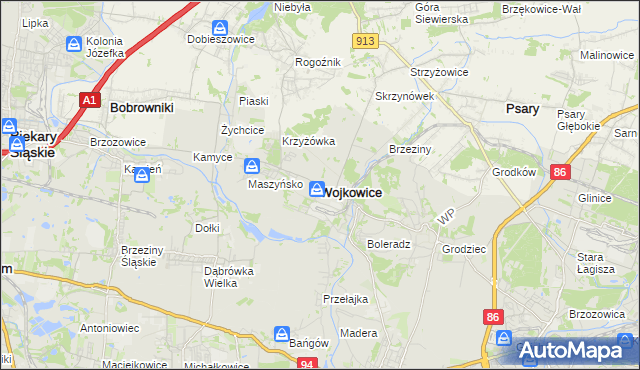 mapa Wojkowice powiat będziński, Wojkowice powiat będziński na mapie Targeo
