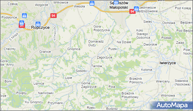 mapa Zagorzyce gmina Sędziszów Małopolski, Zagorzyce gmina Sędziszów Małopolski na mapie Targeo