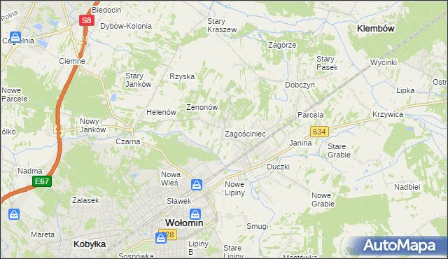 mapa Zagościniec gmina Wołomin, Zagościniec gmina Wołomin na mapie Targeo