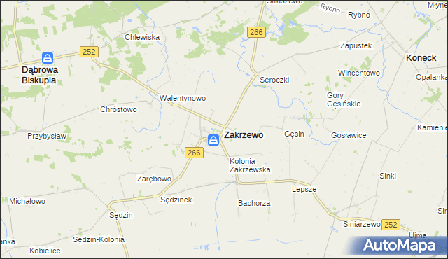 mapa Zakrzewo powiat aleksandrowski, Zakrzewo powiat aleksandrowski na mapie Targeo