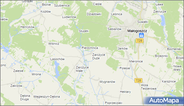mapa Żarczyce Duże, Żarczyce Duże na mapie Targeo