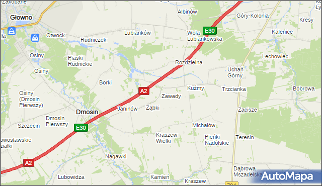 mapa Zawady gmina Dmosin, Zawady gmina Dmosin na mapie Targeo