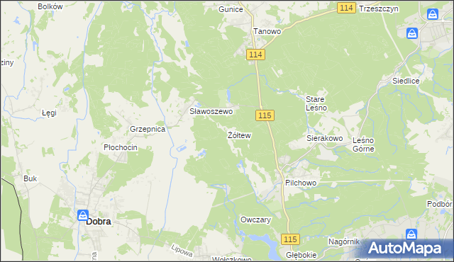 mapa Żółtew, Żółtew na mapie Targeo