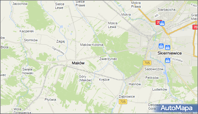 mapa Zwierzyniec gmina Maków, Zwierzyniec gmina Maków na mapie Targeo