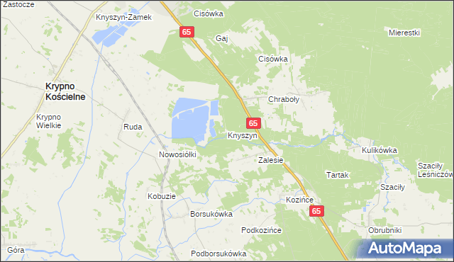 mapa Knyszyn gmina Dobrzyniewo Duże, Knyszyn gmina Dobrzyniewo Duże na mapie Targeo