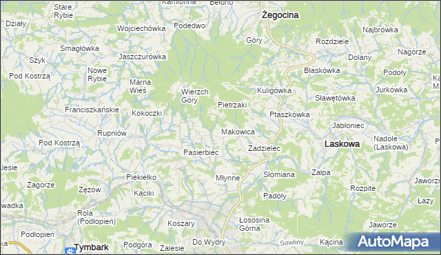 mapa Makowica gmina Limanowa, Makowica gmina Limanowa na mapie Targeo