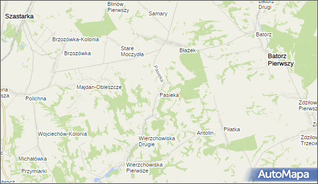 mapa Pasieka gmina Modliborzyce, Pasieka gmina Modliborzyce na mapie Targeo