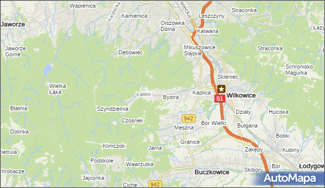 mapa Bystra gmina Wilkowice, Bystra gmina Wilkowice na mapie Targeo