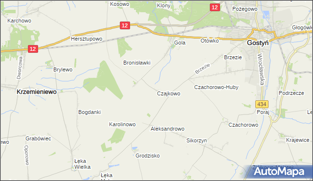 mapa Czajkowo gmina Gostyń, Czajkowo gmina Gostyń na mapie Targeo