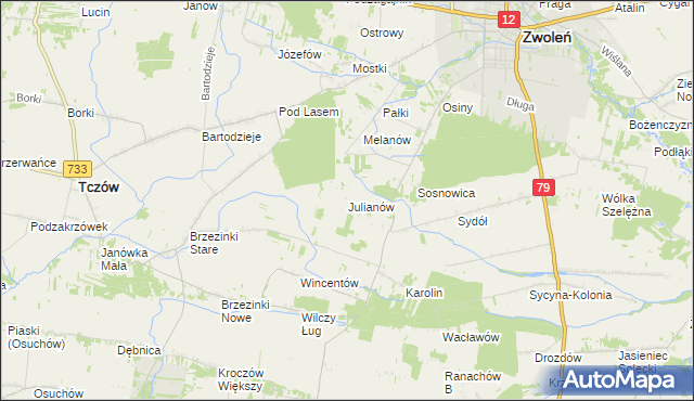 mapa Julianów gmina Tczów, Julianów gmina Tczów na mapie Targeo