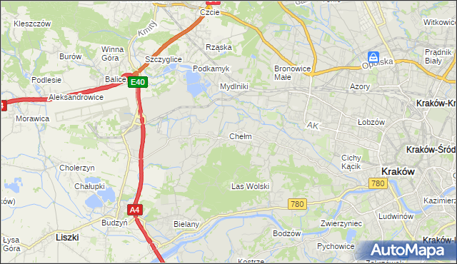 mapa Chełm gmina Kraków, Chełm gmina Kraków na mapie Targeo