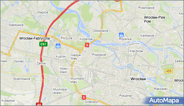 mapa Popowice gmina Wrocław, Popowice gmina Wrocław na mapie Targeo