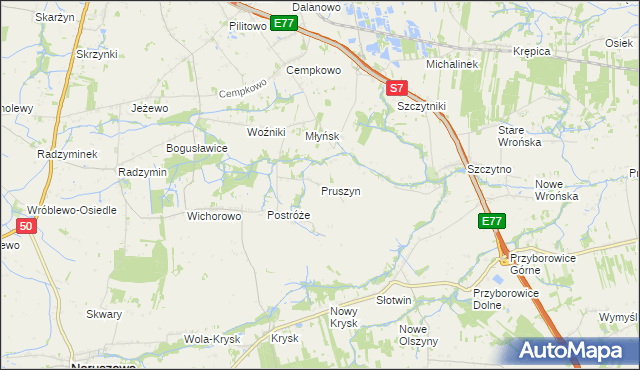 mapa Pruszyn gmina Płońsk, Pruszyn gmina Płońsk na mapie Targeo