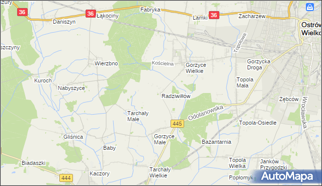 mapa Radziwiłłów gmina Ostrów Wielkopolski, Radziwiłłów gmina Ostrów Wielkopolski na mapie Targeo