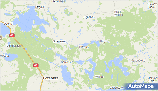 mapa Przytuły gmina Pozezdrze, Przytuły gmina Pozezdrze na mapie Targeo