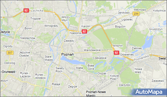 mapa Warszawskie gmina Poznań, Warszawskie gmina Poznań na mapie Targeo