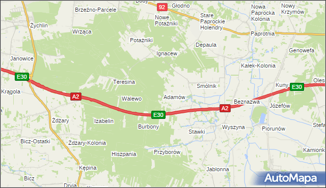 mapa Adamów gmina Krzymów, Adamów gmina Krzymów na mapie Targeo