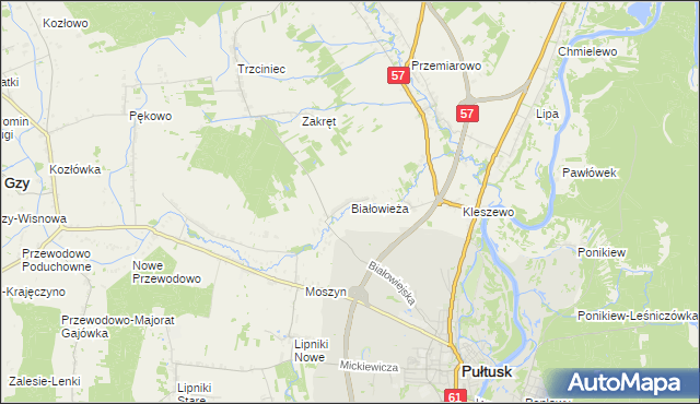 mapa Białowieża gmina Pułtusk, Białowieża gmina Pułtusk na mapie Targeo