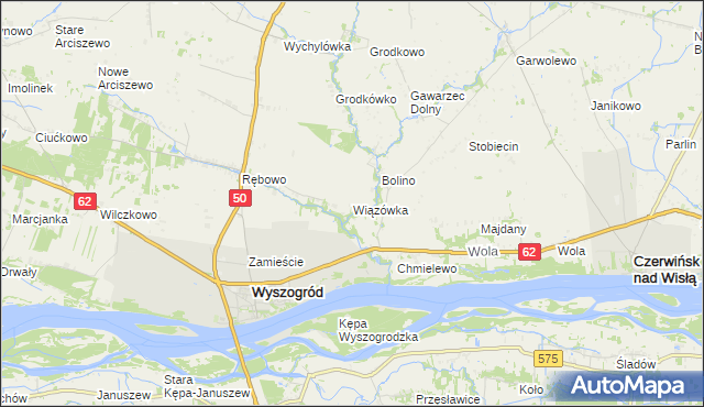 mapa Wiązówka gmina Wyszogród, Wiązówka gmina Wyszogród na mapie Targeo