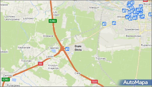 mapa Białe Błota powiat bydgoski, Białe Błota powiat bydgoski na mapie Targeo