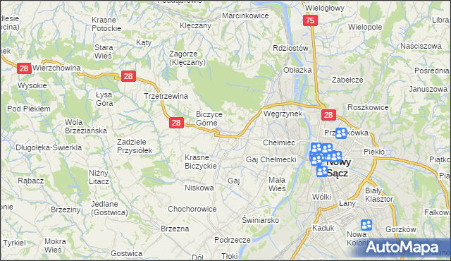 mapa Biczyce Dolne, Biczyce Dolne na mapie Targeo