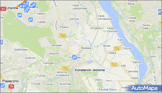 mapa Bielawa gmina Konstancin-Jeziorna, Bielawa gmina Konstancin-Jeziorna na mapie Targeo