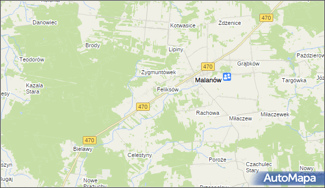 mapa Bielawy gmina Malanów, Bielawy gmina Malanów na mapie Targeo