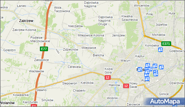 mapa Bielicha, Bielicha na mapie Targeo