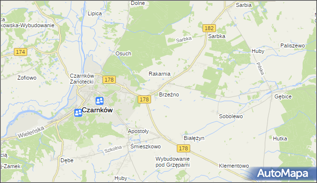 mapa Brzeźno gmina Czarnków, Brzeźno gmina Czarnków na mapie Targeo