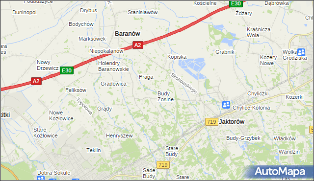 mapa Budy Zosine, Budy Zosine na mapie Targeo