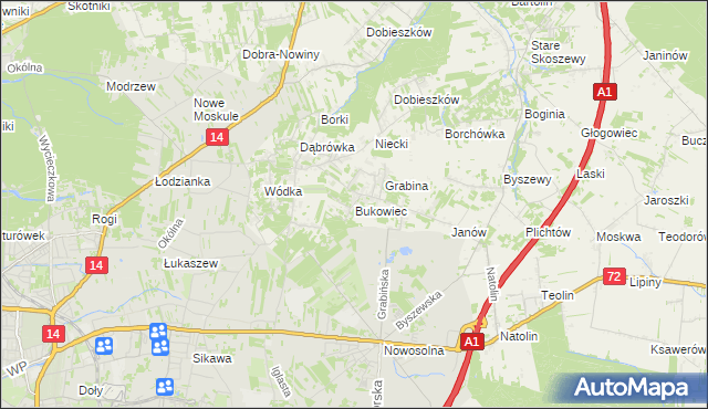 mapa Bukowiec gmina Nowosolna, Bukowiec gmina Nowosolna na mapie Targeo