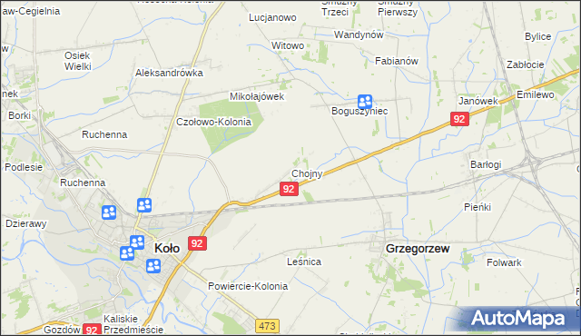 mapa Chojny gmina Koło, Chojny gmina Koło na mapie Targeo