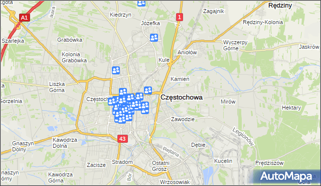 mapa Częstochowy, Częstochowa na mapie Targeo