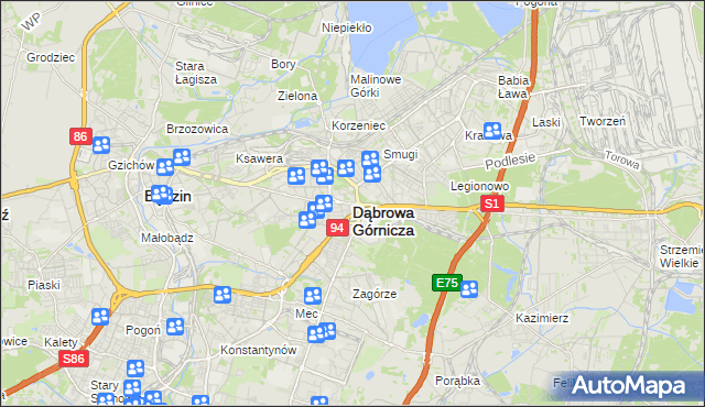mapa Dąbrowa Górnicza, Dąbrowa Górnicza na mapie Targeo